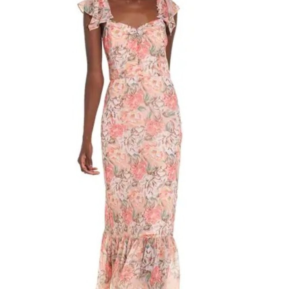 WAYF Pink Flower Valerie Blouson Midi Dress Size XS